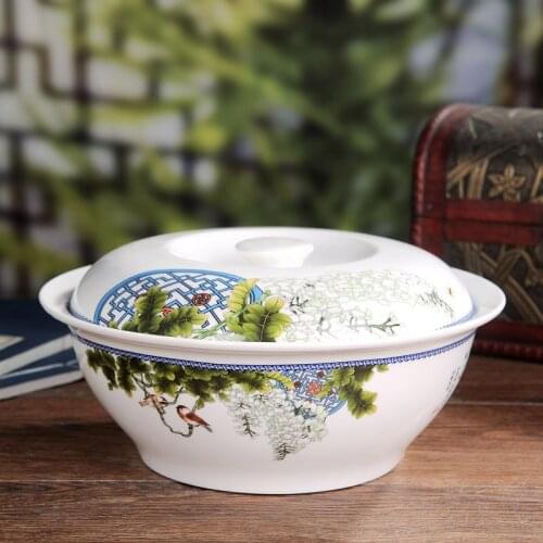 Household Bone China big soup bowl soup pot 9-inch product pot with lid Jingdezhen Ceramic soup pot microwave oven available
