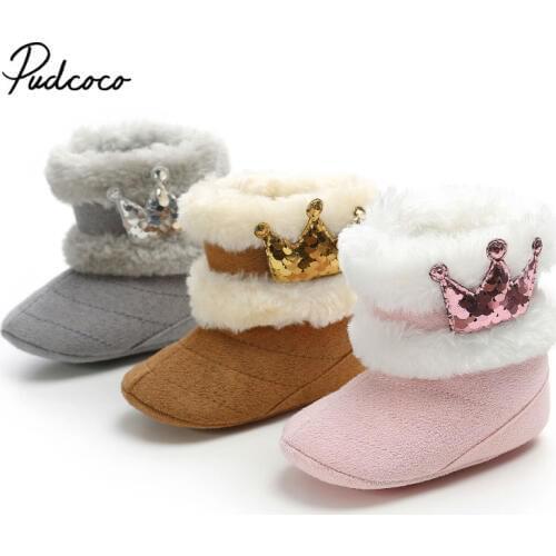 Pudocco Baby Winter Boots Infant Toddler Newborn Cute Cartoon Crown Shoes Girls Boys First Walkers Super Keep Warm Fur Boot