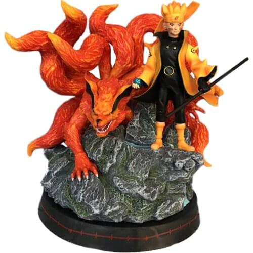 Naruto Shippuden Anime Model Kurama Kyuubi And Uzumaki Naruto Sen Nin GK Action Figure 25cm PVC Statue Collectible Toy