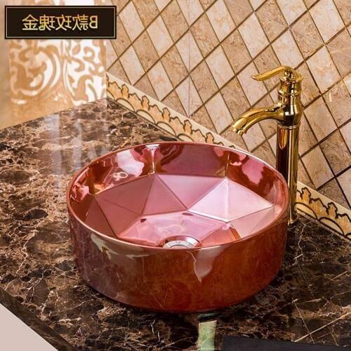 European Golden Table Ceramic Hand Washing Art Household Toilet Hotel Personal Face ceramic Washing basin bathroom sink