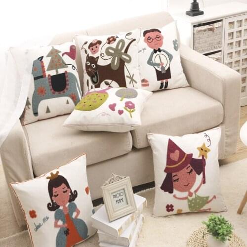 45X45cm cotton knitted 3D Embroidered Kids Pillow Case Princess Pillow Sham Children Cartoon Cushion Case Baby Room Decoration