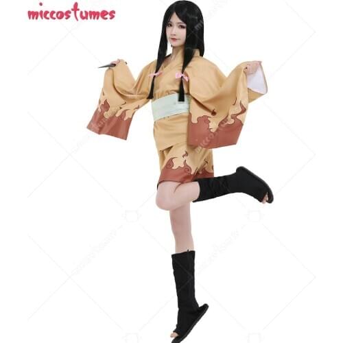 Naruto Hyuuga Hanabi Cosplay Costume Printed Kimono with Hair Bow-tie