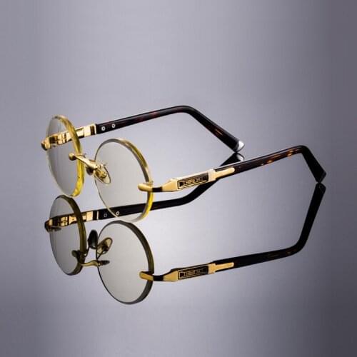 Acetate Vintage Rimless Round Sunglasses Man Crystal Stone Glass Sun Glasses Woman Classic Male Driver Shade UV400 Anti Scratch