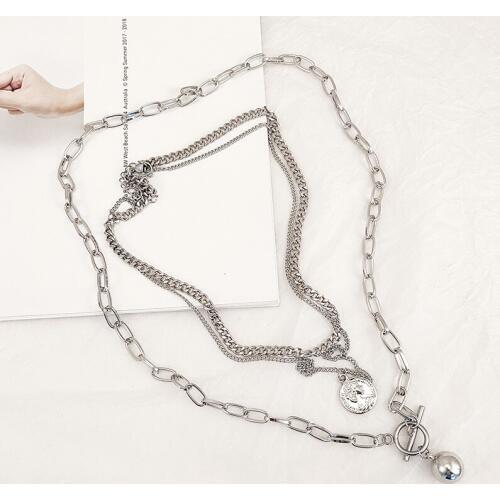 Fashion Coin Metal ball layered pendant necklaces men women punk Stainless Steel long necklace hip hop jewelry dropshipping
