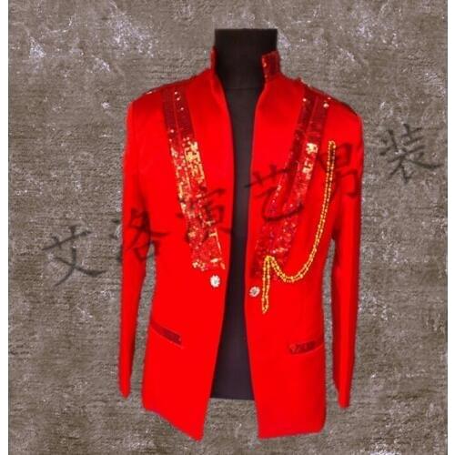 Men Suits Designs Masculino Homme Terno Stage Costumes For Singers Men Sequin Blazer Dance Clothes Jacket Style Dress Punk Red