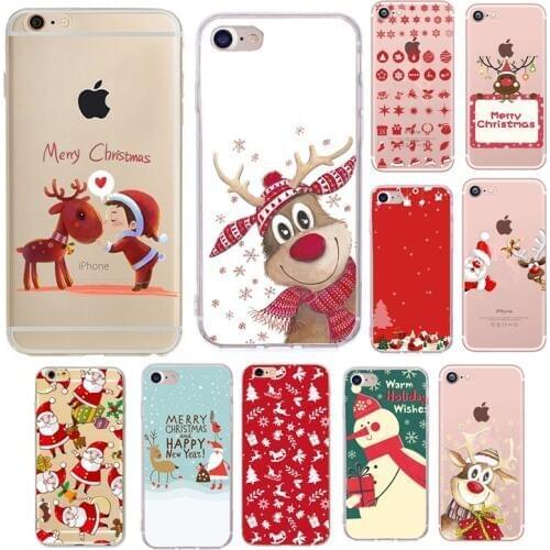 Soft Silicon Cover Case For Apple iPhone 8 7 7Plus 6 6S 5S SE Case iPhone X Case Shell Luxury Happy Christmas New Year Gift