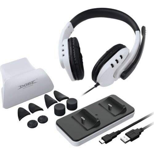 12 In 1 Game Controller Accessories Set For PS5 Controller Stand Charging Dock Trigger Button + Thumb Grip with Gaming Headphone