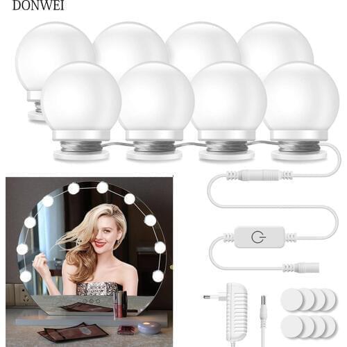 10 led Bulbs Makeup Mirror Light Hollywood Vanity Mirror Lights 3 Levels Stepless Dimmable Cosmetic Bulb Kit for Beauty Dressing