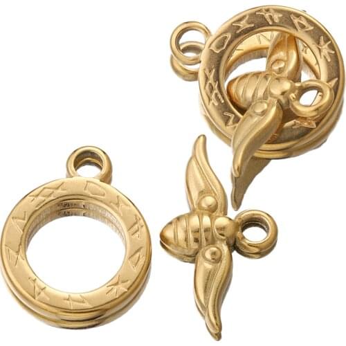 4Sets Gold Stainless Steel Angel OT Clasps Hook Toggle Clasps Connectors for Bracelet Necklace Clasp DIY Jewelry Making Supplies