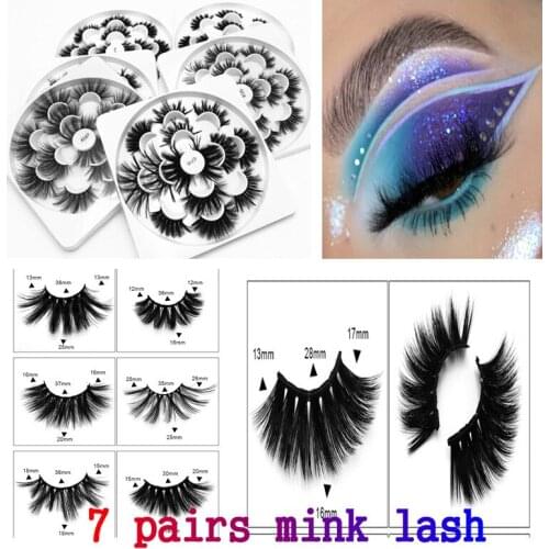New 25mm Faux Mink False Eyelashes Thick Long Wispies Fluffy Dramatic Handmade Multi-layered Lashes Extension Makeup 7 Pairs