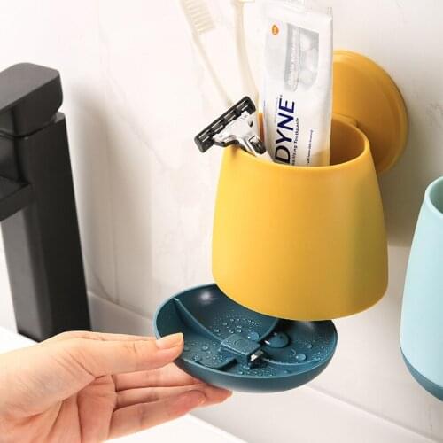 Toothbrush Holder Wall Mounted, Adhesive Toothbrush Toothpaste Holder Stand for Bathroom Storage Organizer Caddy, Yellow/White