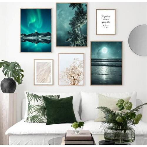 Scandinavia Mountain Lake Boat Aurora Wall Art Poster Flower Plant Art Print Landscape Quotes Canvas Painting Modern Home Decor