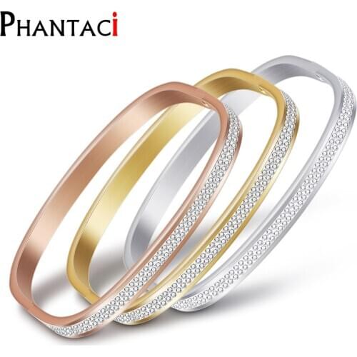 No Fade Stainless Steel Crystal Women Bracelets&Bangles Cuff Bracelet Female Metal Titanium Ladies Fashion Jewelry High Quality