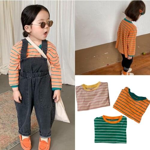 2021 New Autumn Childrens Long Sleeve T Shirts 3-8 Y Toddler Girl Cotton Striped T-shirts Kids Baby Casual Tops Girls Tee Shirt