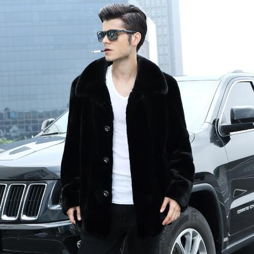 New Mens Black Faux Fur Coat Lapel Long Sleeve Jacket Thick Warm Outwear For Male Winter Clothing Lapel Single Breasted S2