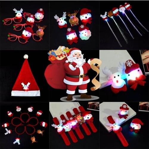 New Year Navidad Merry Christmas Hairbands Light Up LED Cap Glasses Hat bonnet de noel for Children Adult Xmas Party Gift 2021 L