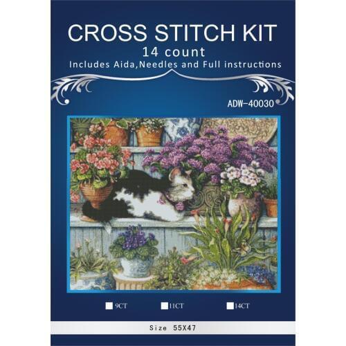Oneroom cat between flowers Embroidery Needlework Crafts 14CT Unprinted DMC DIY Quality Cross Stitch Kits Handmade Arts Decor