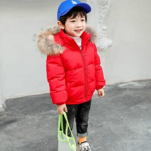 Down Jacket Childrens New Thick Boys and Girls Winter Solid Color Hooded Jacket Solid Color Baby Short Warm Childrens Jacket