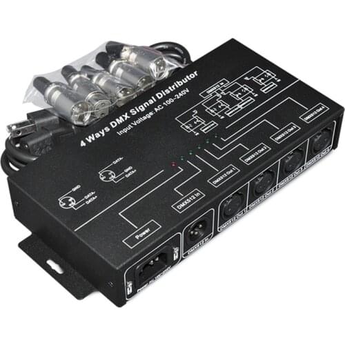 DMX512 Amplifier Splitter DMX Signal Repeater 4CH 4 Output Ports DMX Signal Distributor; AC100V-240V Input DMX124