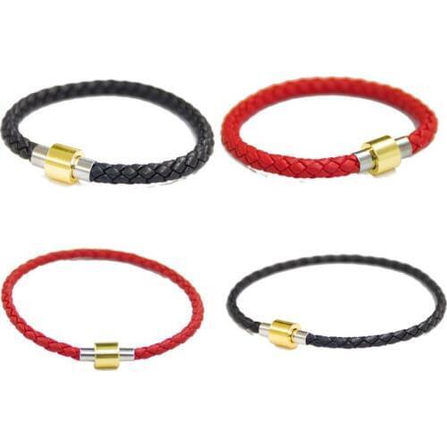 JAVRICK Handmade Woven Adjustable DIY Beading Bracelet Genuine Leather Titanium Steel Metal Clasp