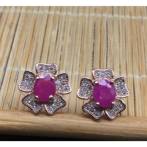 Real ruby stud earring Free shipping Natural real ruby 925 sterling silver 5*6mm