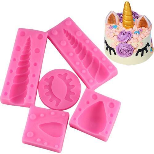 5 Pcs/Set Unicornio Ear Eye Silicone Molds Baby Birthday Cake Decorating Fondant Mold 3D Unicorn Candy Chocolate Gumpaste Moulds