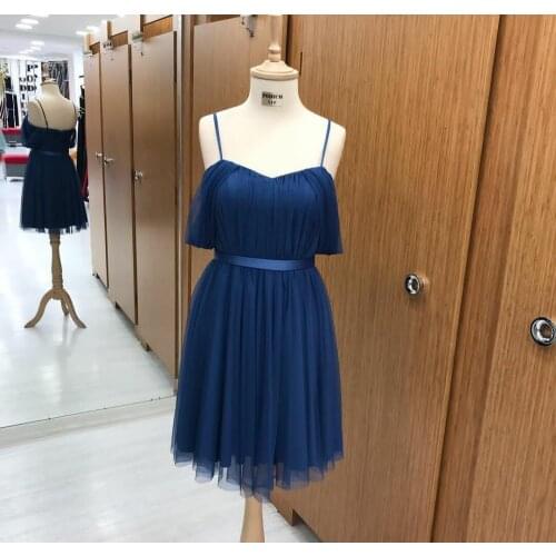 Spagehtti A-Line Chiffon Short Pleated Bridesmaid Dresses with Pockets V-Neck Custom Lace Up Blue Formal Wedding Party Dresses