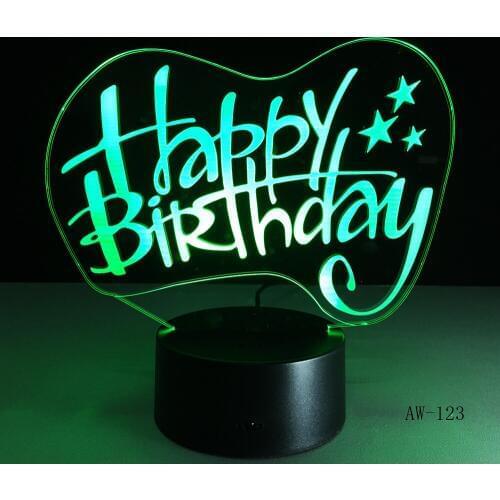 The Happy Birthday Colorful 3D Light Touch Acrylic Lights LED 7 Colors B-day present Night Lamp Remote Control Lighting Gifts123