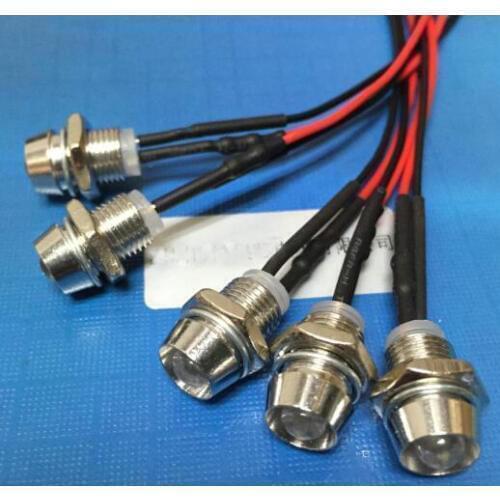 24V With Metal LED Holder F5 5mm White Red Green Blue Yellow Orange RGB LED Lamp Light With 20cm Wire Light Beads x 100pcs