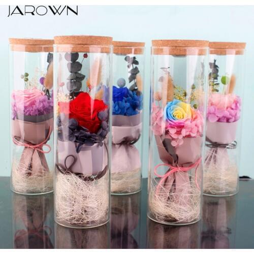 JAROWN Everlasting Flower Wishing Bottle Soap Rose Colorful Glowing Creative Glass Bottle Christmas Gift Wedding Party Decor
