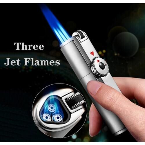 Windproof Jobon One Triple Torch Lighter Metal Gas Butane Jet Flint Lighter 3 Nozzles Turbo BBQ Cigar Spray Gun Gadgets For Men