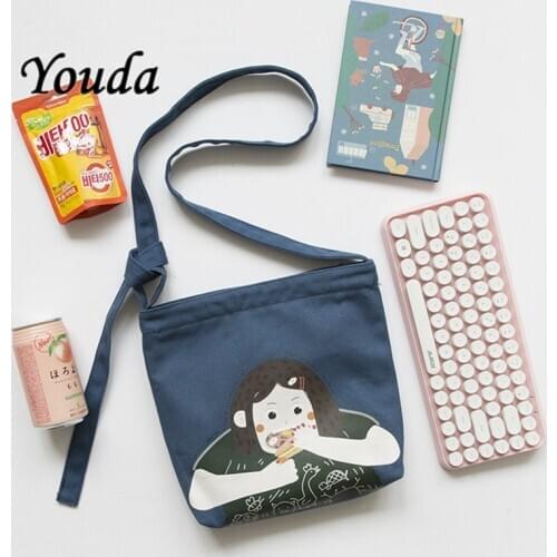 Youda Original Design Cute Girl Shoulder Bag Fashion Shopping Small Messenger Bags Tote women canvas bag with zipper