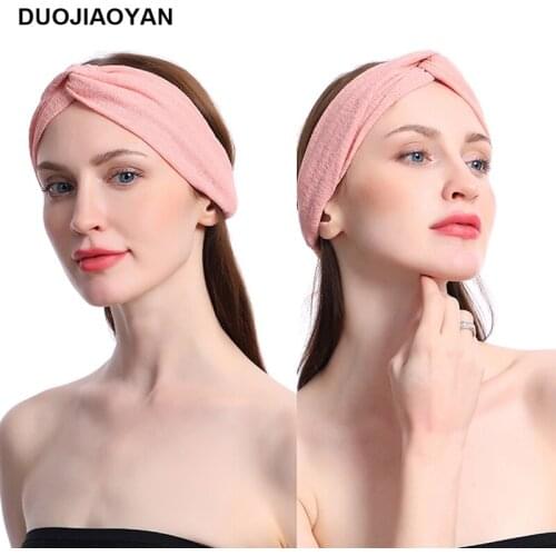 DUOJIAOYAN Sweet Girls Hairband Soft Sport Yoga Women Headband Fabric Pink Cross Hair Accessories Elastic Wash Face Headwear
