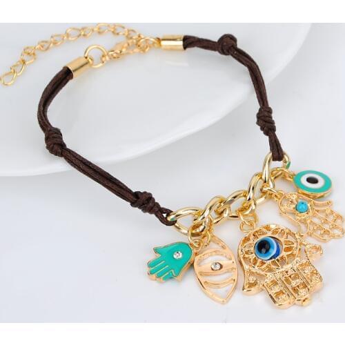 Women Fashion Bracelets Hamsa Hand Devil Eyes Pendants Necklace Luck Fatima Hand Palm Necklace Charm Bracelet