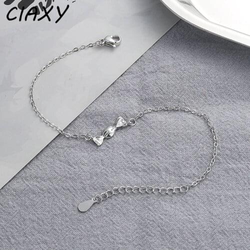 CIAXY 925 Sterling Silver Bow Knot Candy Bracelets for Women Student Sweet Adjustable Chain Bracelet Small Fresh Jewelry