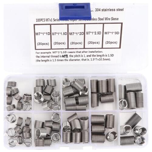 100pcs M7 *1 Coiled Wire Thread Repair Insert Stainless Steel Thread Screws Sleeve Set