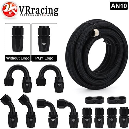 10AN AN10 Oil Fuel Fittings Hose End 0+45+90+180 Degree Oil Adaptor Kit AN10 Braided Oil Fuel Hose Line 5M Black With Clamps