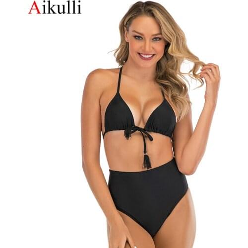 2020 Bikini Set Swimsuit Women Sexy Swimwear Backless Halter Bandage Print Floral Bathing Suits High Waist Bikinis Swim Suit