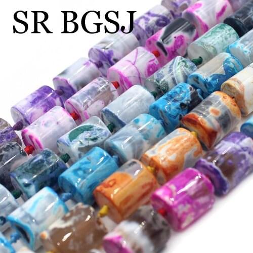 Free Ship 15x18mm Natural Column Agates Tube Genuine Stone Sripe Fire Agat Jewelry Making Beads Strand 15"