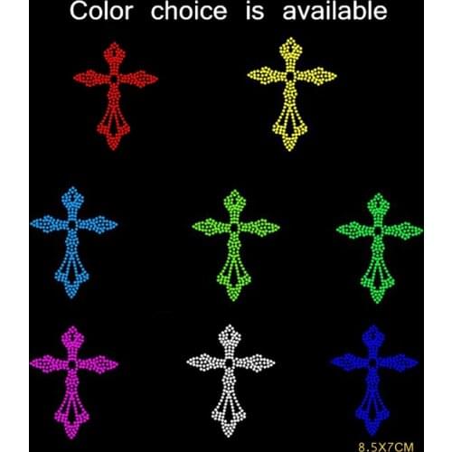 Free Shipping 6pcs/LOT Sparkling Cross Hotfix Rhinestone Transfer Iron On Motif Design