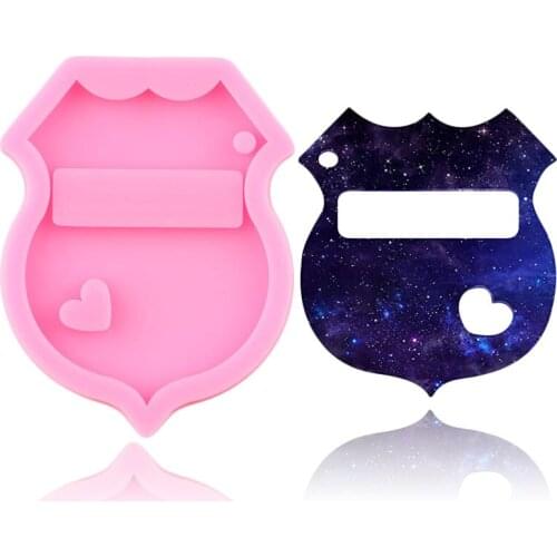 Shiny Police Badge Keychains Mold Key Chain Pendant Clay DIY Charms Necklace Jewelry Making Epoxy Silicone Resin Molds