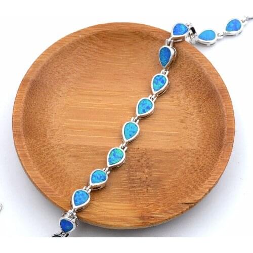 Ocean Blue Oval Shaped Opal Bracelet Beach Themed Summer Jewelry
