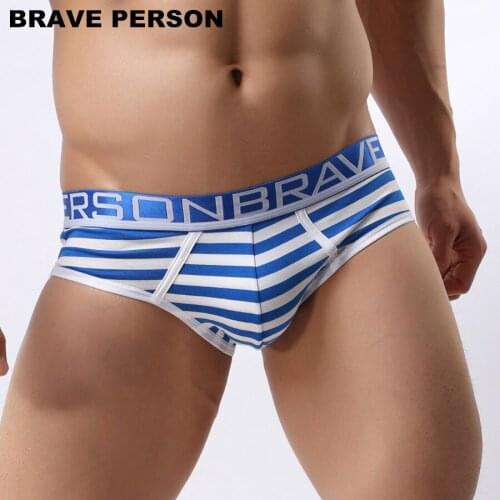 BRAVE PERSON good quality Men Briefs Cotton Striped Briefs Men Sexy Underwear Briefs Wide Belt Underpants Male Panties