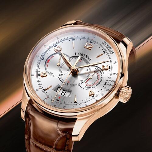Luxury Switzerland Brand LOBINNI Men Automatic Watches Mechanical Mens Watch Multi-function Sapphire Chronograph Gent Hour 2020