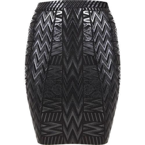 Black 2020 new fashion rayon leather printed above knee high waist sexy ladies short bandage skirt