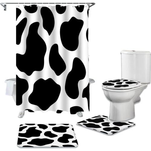 Black And White Cow Waterproof Fabric Bathroom Curtain Shower Curtains Set Anti-skid Rugs Toilet Lid Cover Bath Mat