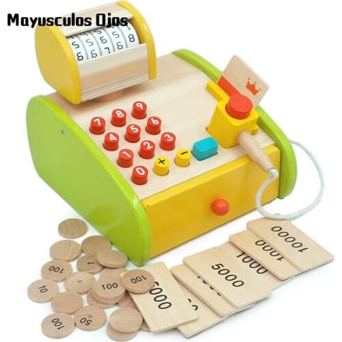 Childrens Wooden Simulation Supermarket Cash Register Kindergarten Play House Early Education Educational Toys