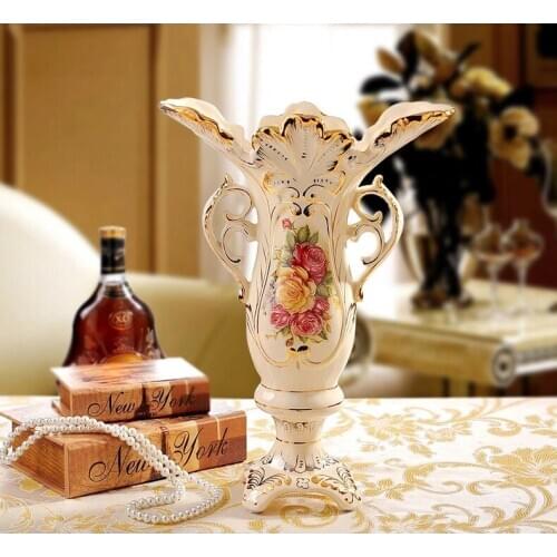 European high-grade living room table vase ceramic vase gilt ivory porcelain C Home Decoration