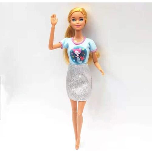 Blue Cartoon Shirt Silver Skirt 1/6 BJD Doll Clothes For Barbie Doll Outfits 11.5" Dolls Accessory Party Gown Kids Playhouse Toy