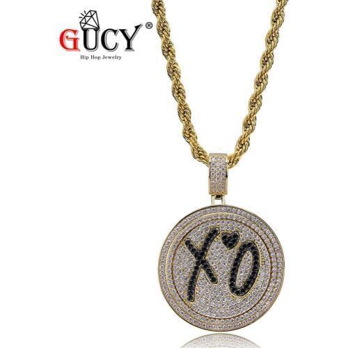 GUCY Hip Hop Jewelry Spinner Pendant Necklace Micro Pave Cubic Zircon Stainless Steel Chain Iced Out Rotatable Pendants Gift